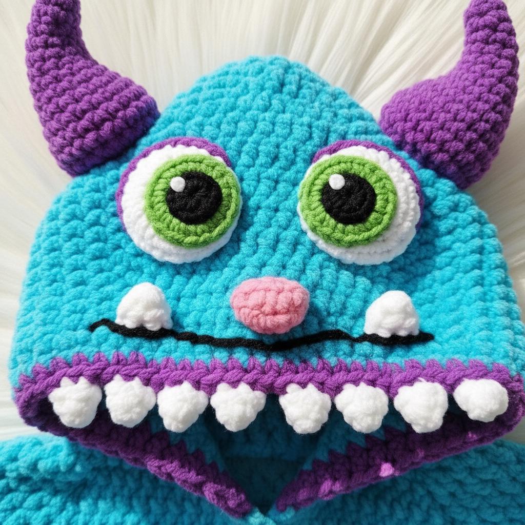 Crochet Blue Monster Baby Outfit, Hooded Romper with Horns, Newborn Halloween Costume, Infant Photo Prop, Baby Shower Gift