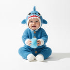 Crochet Shark Baby Outfit, Blue Hooded Romper, Newborn Photo Prop, Infant Halloween Costume, Ocean Theme Baby Shower Gift