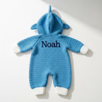 Crochet Shark Baby Outfit, Blue Hooded Romper, Newborn Photo Prop, Infant Halloween Costume, Ocean Theme Baby Shower Gift
