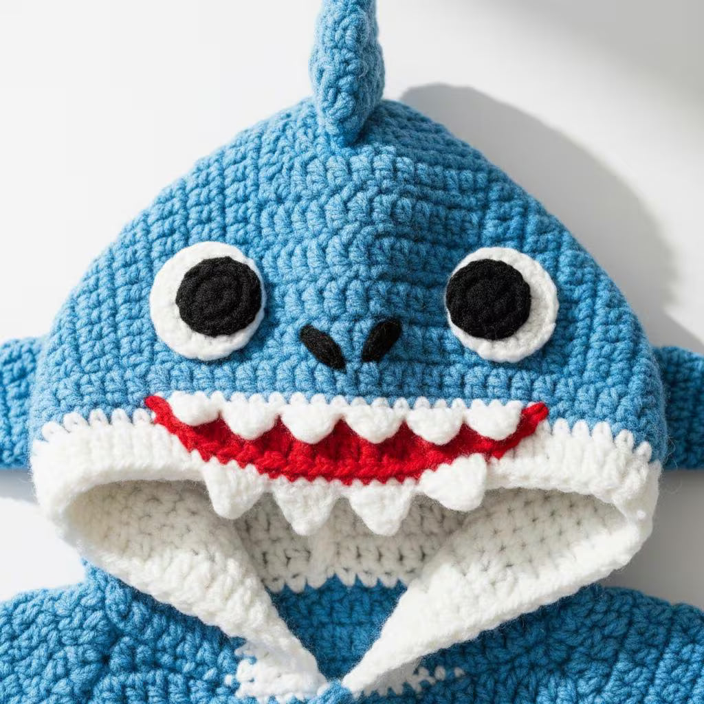 Crochet Shark Baby Outfit, Blue Hooded Romper, Newborn Photo Prop, Infant Halloween Costume, Ocean Theme Baby Shower Gift