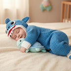 Crochet Shark Baby Outfit, Blue Hooded Romper, Newborn Photo Prop, Infant Halloween Costume, Ocean Theme Baby Shower Gift