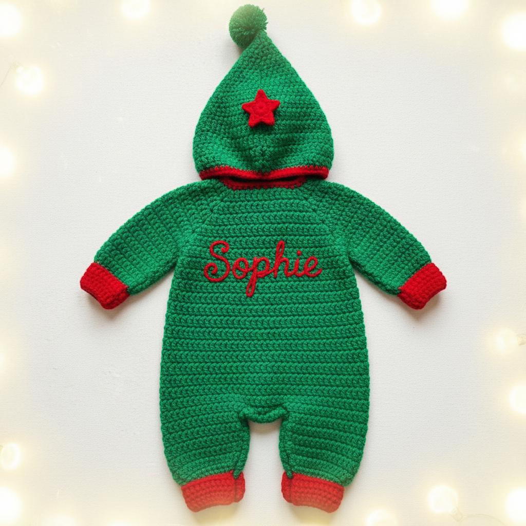 Crochet Christmas Elf Baby Outfit, Green Cardigan Pants and Hat Set, Newborn Photo Prop, First Christmas Costume, Holiday Baby Gift
