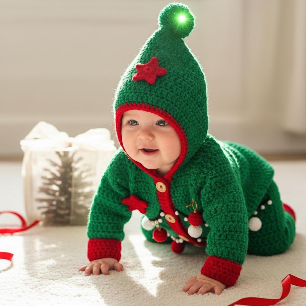 Crochet Christmas Elf Baby Outfit, Green Cardigan Pants and Hat Set, Newborn Photo Prop, First Christmas Costume, Holiday Baby Gift