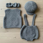 Crochet Baby Outfit, Newsboy Cap, Vest, Suspender Bloomers and Bow Headband, Newborn Photo Prop, Coming Home Outfit, Baby Shower Gift