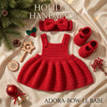 Handmade Crochet Christmas Baby Dress, Red Newborn Outfit with Bow Headband & Booties, Baby’s First Christmas Photo Prop Gift