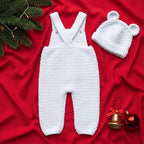 Crochet Baby Christmas Outfit, White Snowflake Overalls and Bear Ear Hat, Newborn Photo Prop, Winter Baby Outfit, First Christmas Gift
