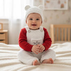 Crochet Baby Christmas Outfit, White Snowflake Overalls and Bear Ear Hat, Newborn Photo Prop, Winter Baby Outfit, First Christmas Gift