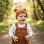 Handmade Crochet Teddy Bear Baby Outfit, Brown Overalls & Bear Ear Hat Set, Newborn Photo Prop, Coming Home Outfit, Baby Shower Gift