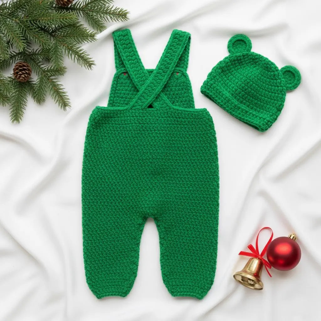 Crochet Christmas Baby Outfit, Green Candy Cane Romper and Hat, Newborn Photo Prop, First Christmas Outfit, Handmade Baby Gift