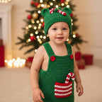 Crochet Christmas Baby Outfit, Green Candy Cane Romper and Hat, Newborn Photo Prop, First Christmas Outfit, Handmade Baby Gift