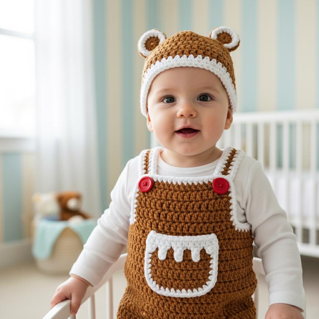 Crochet Gingerbread Baby Outfit, Christmas Baby Romper and Hat, Newborn Photo Prop, First Christmas Outfit, Handmade Baby Gift