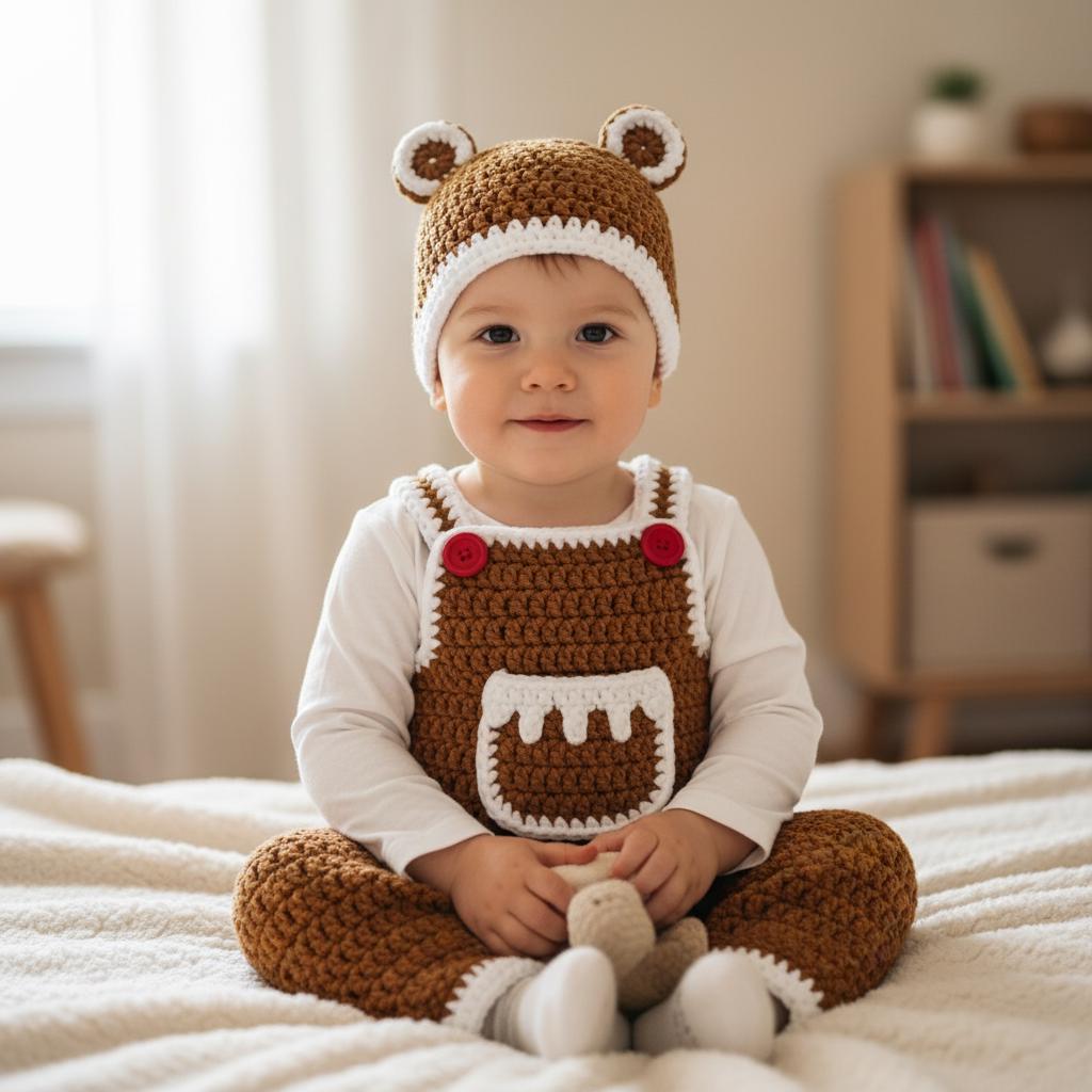 Crochet Gingerbread Baby Outfit, Christmas Baby Romper and Hat, Newborn Photo Prop, First Christmas Outfit, Handmade Baby Gift