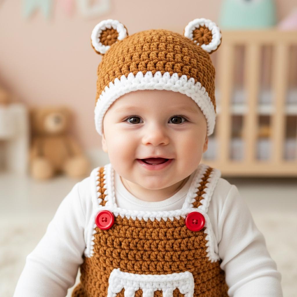 Crochet Gingerbread Baby Outfit, Christmas Baby Romper and Hat, Newborn Photo Prop, First Christmas Outfit, Handmade Baby Gift