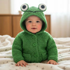 Adorable Crochet Frog Baby Outfit, Handmade Hooded Cardigan Sweater, Newborn Photo Prop, Halloween Costume, Baby Shower Gift