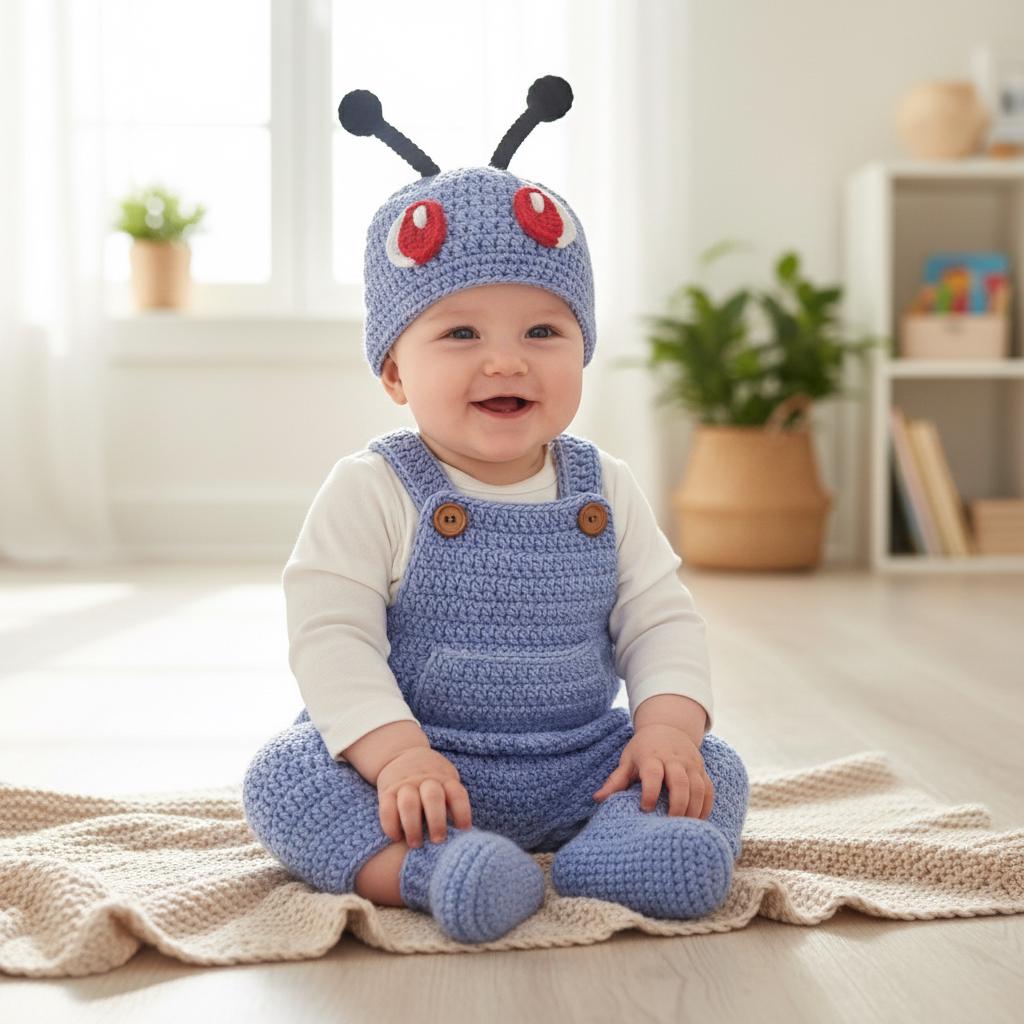 Crochet Alien Baby Outfit, Handmade Bug Antenna Hat, Romper & Booties Set, Newborn Photo Prop, Halloween Costume, Baby Shower Gift
