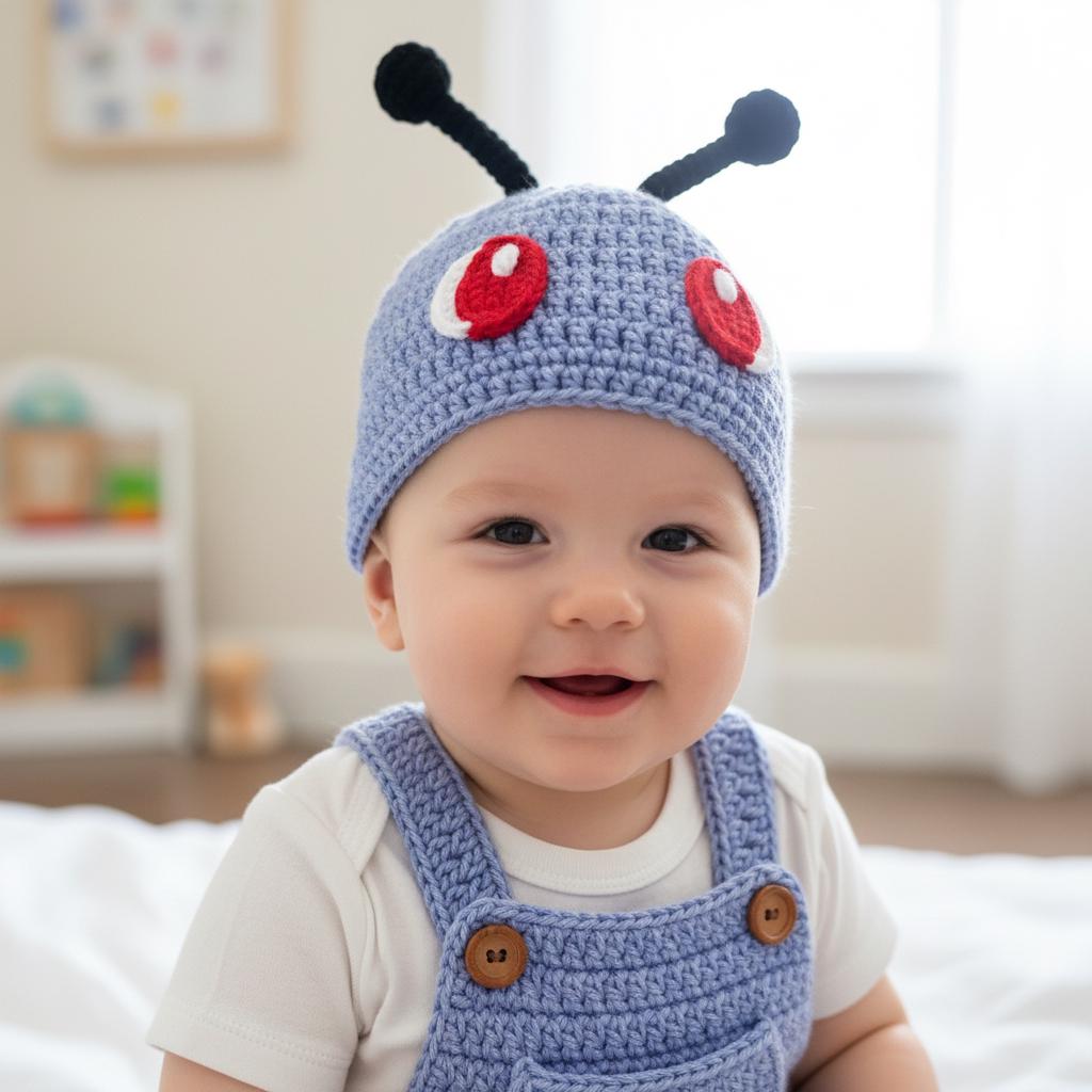 Crochet Alien Baby Outfit, Handmade Bug Antenna Hat, Romper & Booties Set, Newborn Photo Prop, Halloween Costume, Baby Shower Gift