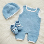 Handmade Crochet Baby Romper & Booties Set, Blue Newborn Coming Home Outfit, Baby Boy Photo Prop, Baby Shower Gift