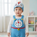 Crochet Blue Robot Cat Baby Outfit, Romper, Hat and Booties Set, Newborn Photo Prop, Anime Baby Costume, Baby Shower Gift