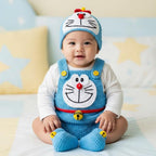 Crochet Blue Robot Cat Baby Outfit, Romper, Hat and Booties Set, Newborn Photo Prop, Anime Baby Costume, Baby Shower Gift