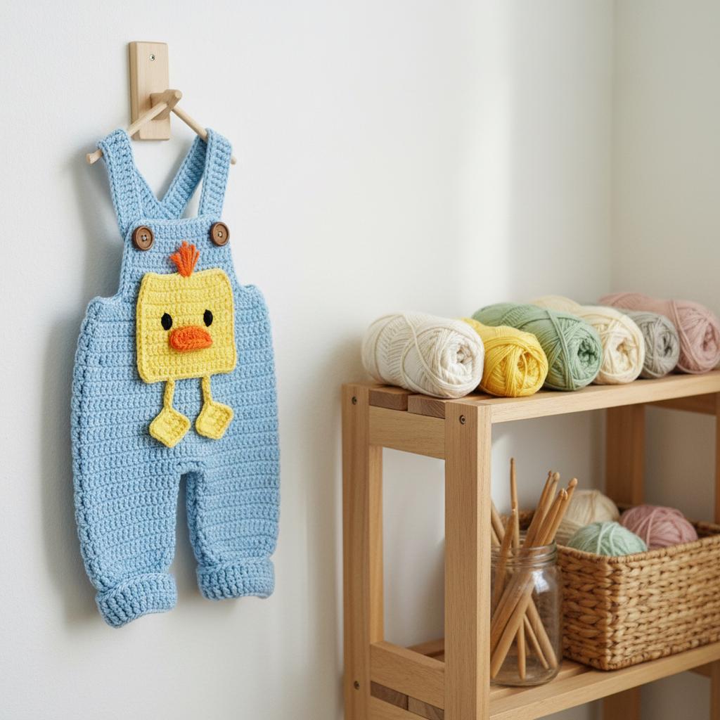 Crochet Duck Baby Romper, Handmade Blue Baby Overalls, Newborn Photo Prop, Easter Baby Outfit, Baby Shower Gift