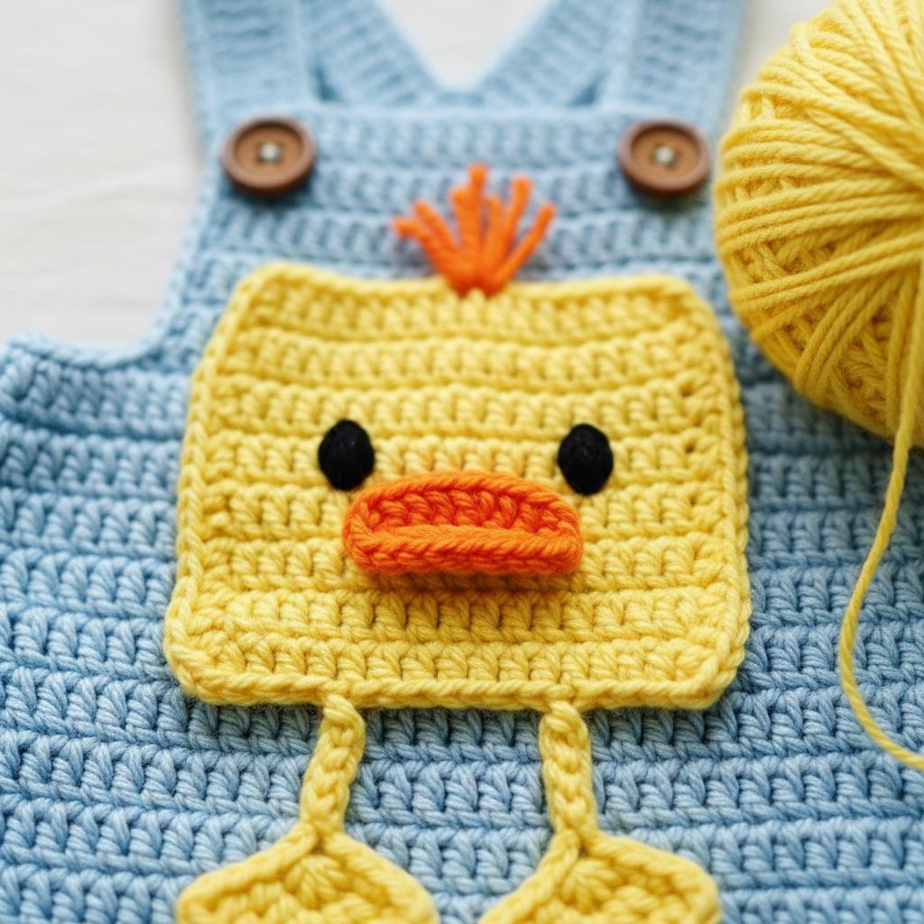 Crochet Duck Baby Romper, Handmade Blue Baby Overalls, Newborn Photo Prop, Easter Baby Outfit, Baby Shower Gift