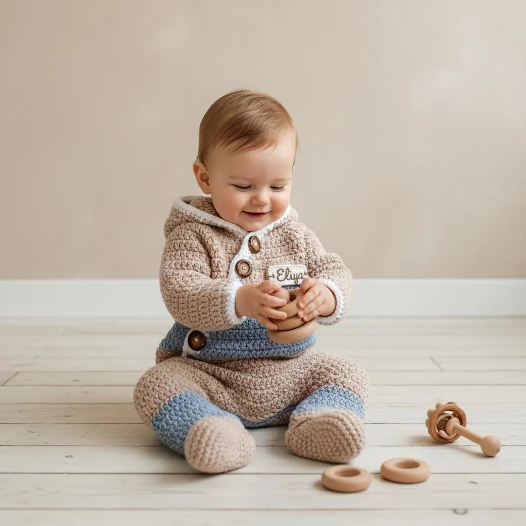 Crochet Bear Baby Romper, Personalized Hooded Newborn Outfit, Baby Coming Home Outfit, Newborn Photo Prop, Baby Shower Gift