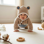 Crochet Bear Baby Romper, Personalized Hooded Newborn Outfit, Baby Coming Home Outfit, Newborn Photo Prop, Baby Shower Gift