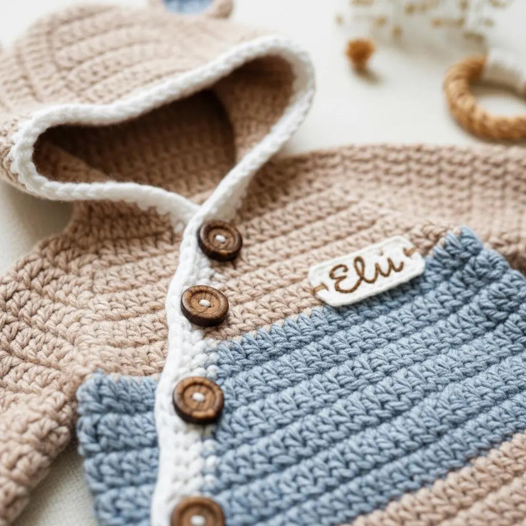 Crochet Bear Baby Romper, Personalized Hooded Newborn Outfit, Baby Coming Home Outfit, Newborn Photo Prop, Baby Shower Gift