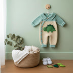 Crochet Dinosaur Baby Romper Set, Mint Green Stegosaurus Outfit with Booties, Newborn Photo Prop, Coming Home Outfit, Baby Shower Gift