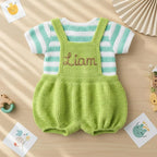 Crochet Frog Baby Outfit, Green Frog Romper and Striped Shirt, Newborn Photo Prop, Coming Home Outfit, Baby Shower Gift
