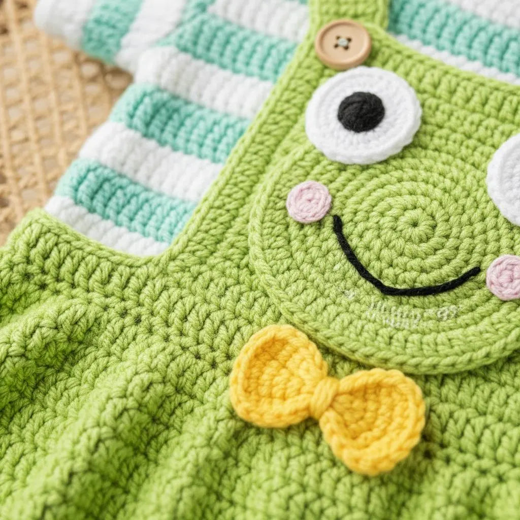 Crochet Frog Baby Outfit, Green Frog Romper and Striped Shirt, Newborn Photo Prop, Coming Home Outfit, Baby Shower Gift