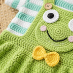 Crochet Frog Baby Outfit, Green Frog Romper and Striped Shirt, Newborn Photo Prop, Coming Home Outfit, Baby Shower Gift