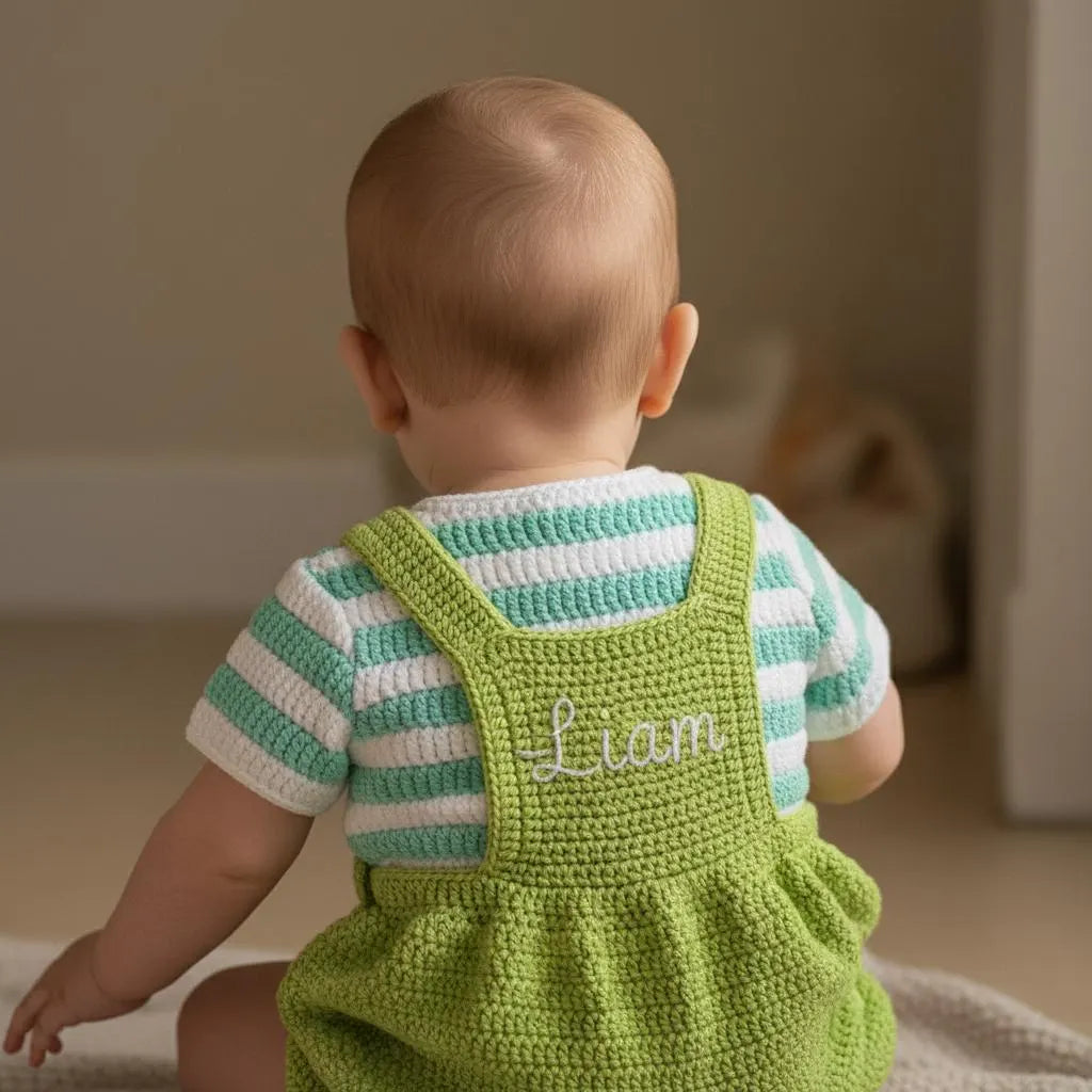 Crochet Frog Baby Outfit, Green Frog Romper and Striped Shirt, Newborn Photo Prop, Coming Home Outfit, Baby Shower Gift