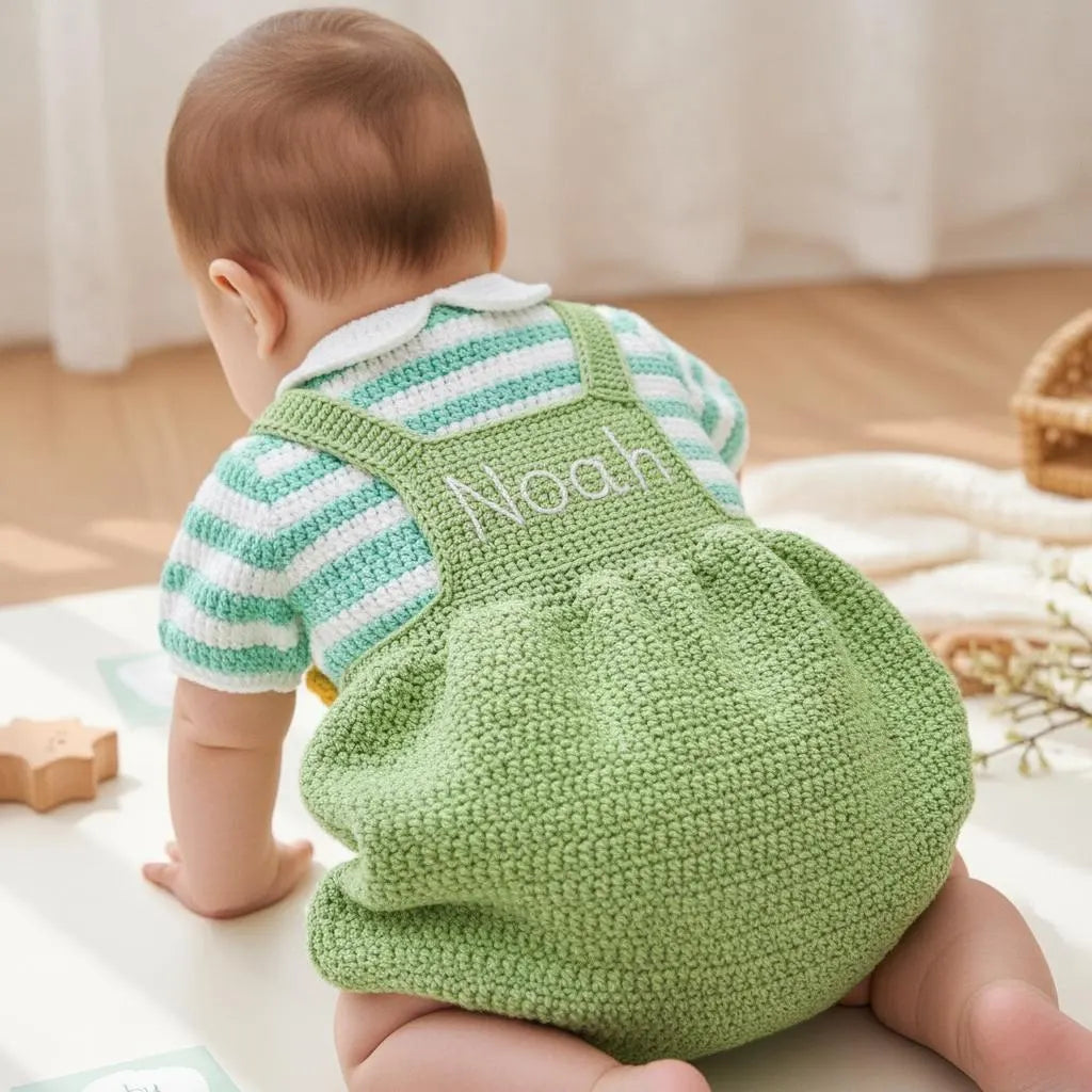 Crochet Dinosaur Baby Outfit, Handmade Green Dino Romper and Striped Shirt, Newborn Photo Prop, Coming Home Outfit, Baby Shower Gift