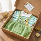Crochet Dinosaur Baby Outfit, Handmade Green Dino Romper and Striped Shirt, Newborn Photo Prop, Coming Home Outfit, Baby Shower Gift