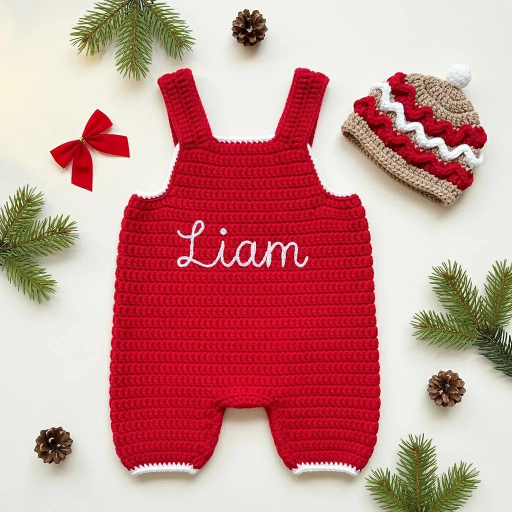 Crochet Baby Christmas Outfit, Gingerbread Baby Romper and Hat Set, Newborn Photo Prop, First Christmas Gift