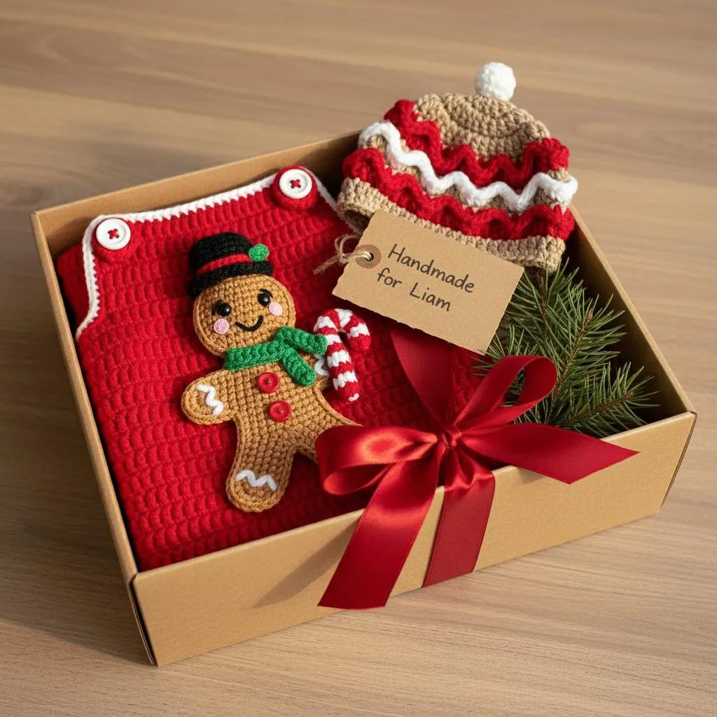 Crochet Baby Christmas Outfit, Gingerbread Baby Romper and Hat Set, Newborn Photo Prop, First Christmas Gift