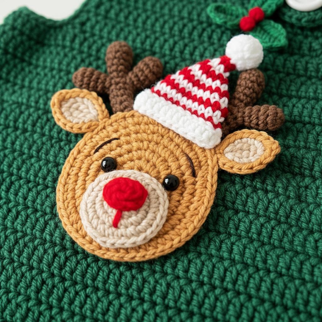 Crochet Baby Christmas Outfit, Reindeer Baby Romper, Handmade Newborn Photo Prop, Baby Boy First Christmas Gift
