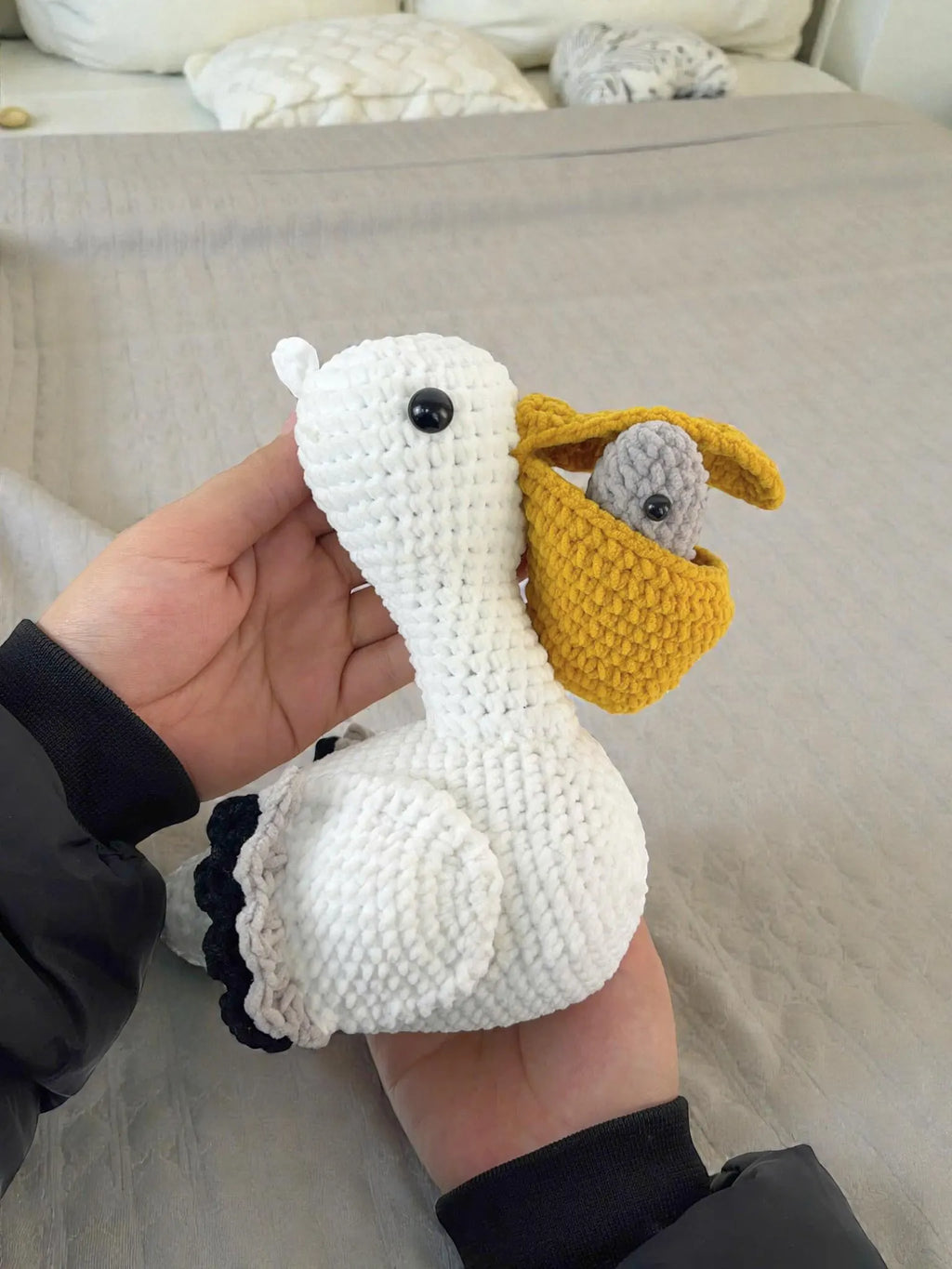 Amigurumi Pelican Crochet Pattern, Bird with Fish PDF Tutorial, 5 Languages Pattern PDF