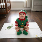 Crochet Baby Elf Outfit, Christmas Sweater Hat Booties and Mittens Set, Newborn Photo Prop, First Christmas Costume, Holiday Gift