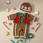 Crochet Gingerbread Baby Outfit, Christmas Romper Vest and Hat Set, Newborn Photo Prop, First Christmas Costume, Holiday Baby Gift