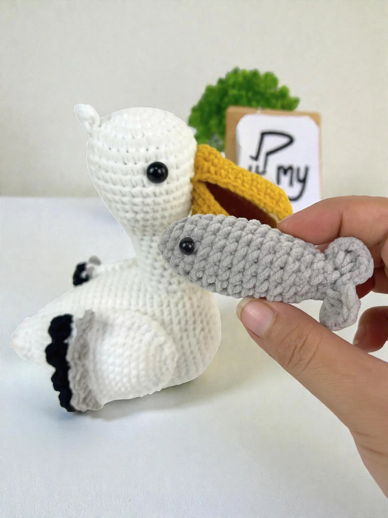 Amigurumi Pelican Crochet Pattern, Bird with Fish PDF Tutorial, 5 Languages Pattern PDF