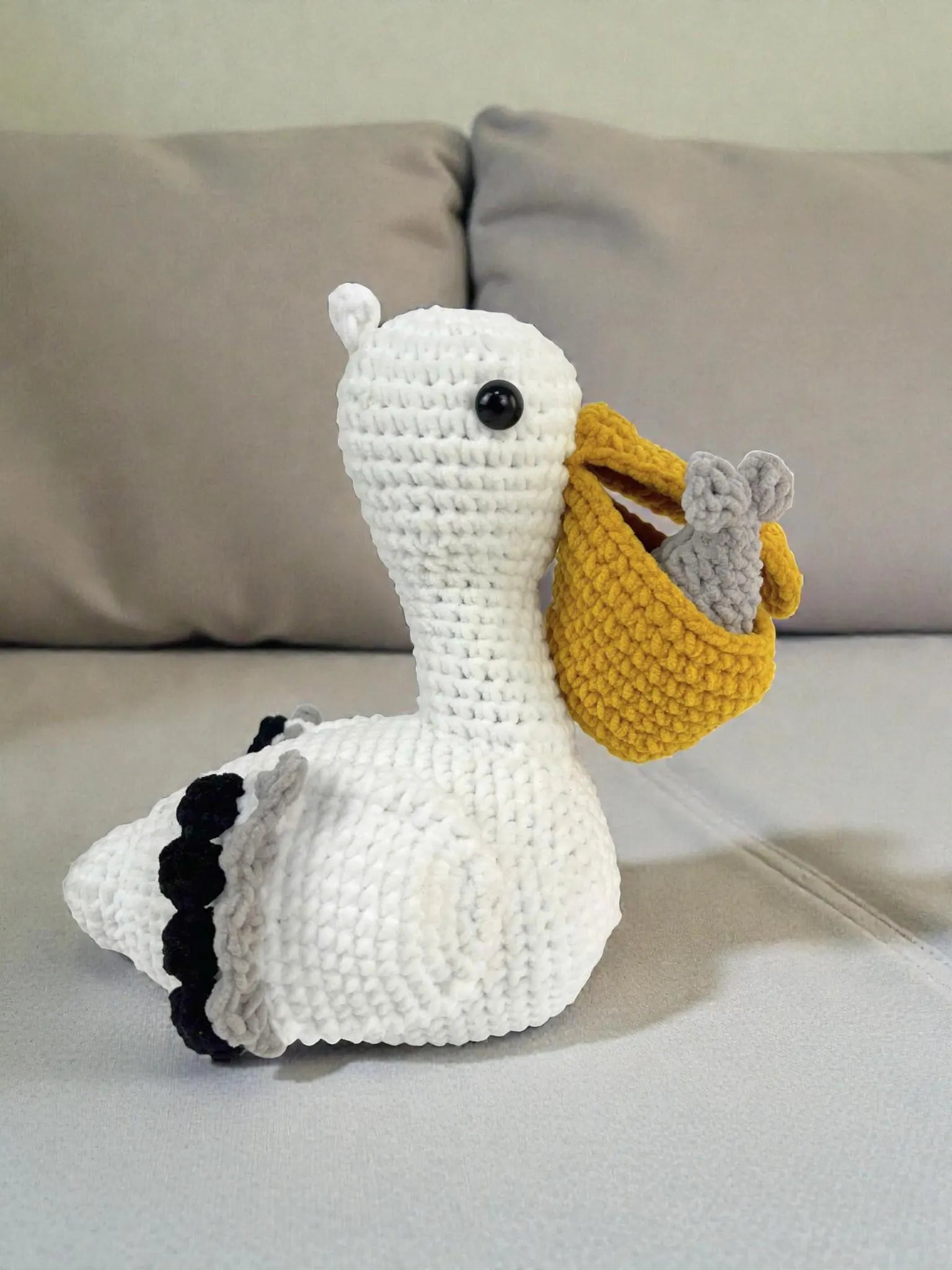 Amigurumi Pelican Crochet Pattern, Bird with Fish PDF Tutorial, 5 Languages Pattern PDF