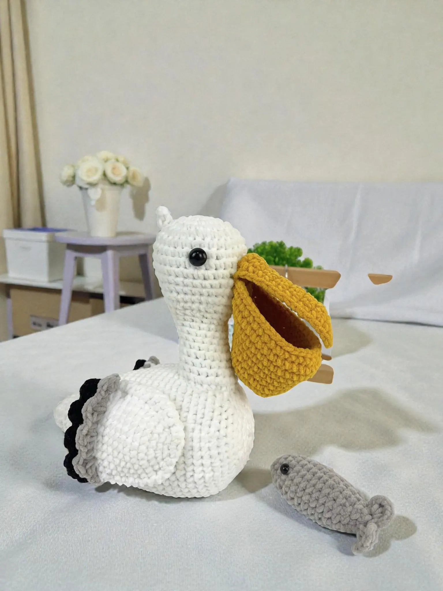Amigurumi Pelican Crochet Pattern, Bird with Fish PDF Tutorial, 5 Languages Pattern PDF