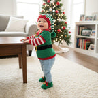 Crochet Baby Elf Outfit, Christmas Sweater Hat Booties and Mittens Set, Newborn Photo Prop, First Christmas Costume, Holiday Gift