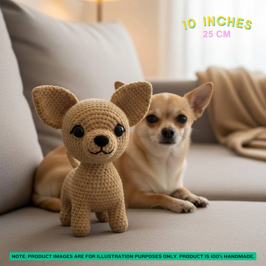 Smooth Coat Chihuahua Crochet Amigurumi Doll – Handmade Dog Plush