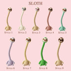 A product display sheet showing nine crocheted sloth-shaped neck massagers labeled Style 1 through Style 9 on a solid pink background, with the word 'SLOTH' at the top.
