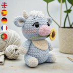 Cow Holding Sunflower Amigurumi Crochet Pattern, Beginner Friendly (PDF Pattern, 5 Languages)