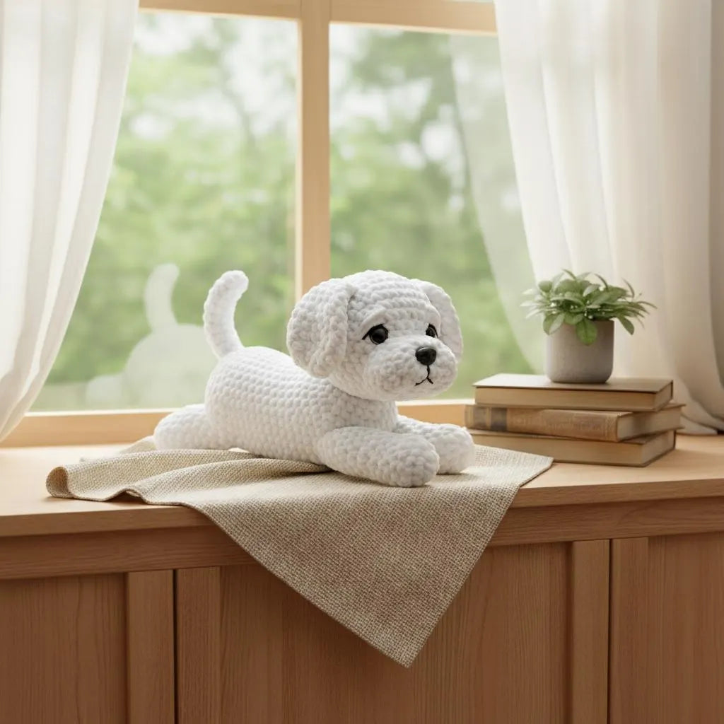 Maltese Puppy Crochet Pattern, Lying Dog Amigurumi (PDF Pattern)