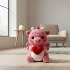 Amigurumi Crochet Pattern, Pink Dragon with Heart, Valentine Plush Toy (PDF Pattern)